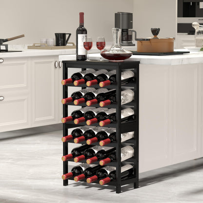 MOGELAFOO 6 Tier Bamboo Wine Rack Freestanding Floor, 24 Bottles Wine Storage Shelves with Table Top, Stackable Wine Display Rack for Kitchen, Bar, Dining Room, Black
