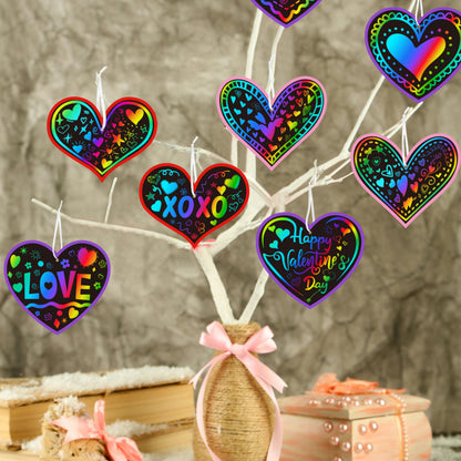 90shine 60 Sets Valentines Day Crafts for Kids Black Scratch Heart Magic Craft Art Kit Classroom Preschool Activities Party Favors