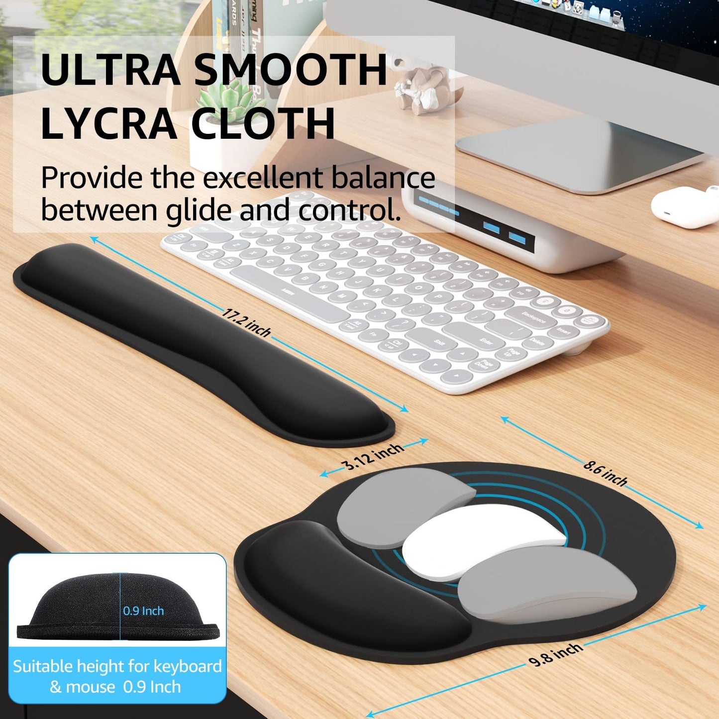 KTRIO Ergonomic Keyboard Wrist Rest, Memory Foam Wrist Rest for Computer Keyboard, Mouse Pad Set for Easy Typing & Pain Relief for Office & Home, Black