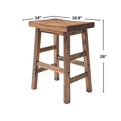 Alaterre Furniture Durango 26-Inch Tall Industrial Wood Counter-Height Stool Bar Stool, Kitchen, Seating, Vintage-Style Saddle Seat, Comfort, Rustic Industrial, Light or Dark Tone Lacquer Finish