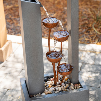 XBrand 38-Inch Freestanding Sculptural Metal Multi-Tier Flower Water Fountain, Gray and Bronze