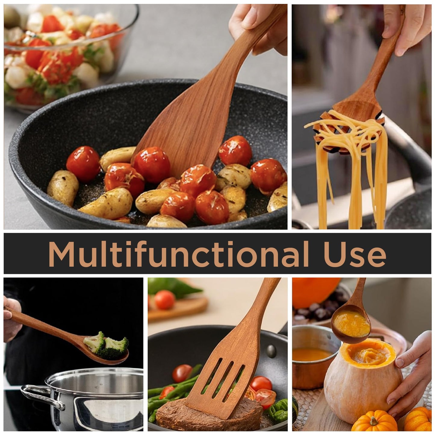 10-Piece Wooden Utensil Set with Holder, Spoon Rest & Hooks – Durable Non Toxic Cooking Utensils - Wooden Spoons for Cooking, Ideal Kitchen Utensil Set for Cooking Enthusiasts & House Warming