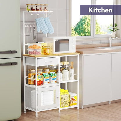 SWTYMIKI Coffee Bar with Hanging Rack - Farmhouse Coffee Stand Station Multi-Purpose Buffet Sideboard Cabinet with Drawers - Kitchen Bar Table for Living Room, Corner, Small Space, Natural