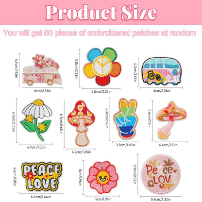 AXEN 60PCS Embroidered Iron on Patches DIY Accessories, Random Assorted Decorative Patches, Cute Sewing Applique for Jackets, Hats, Backpacks, Jeans, 60 Pieces Package