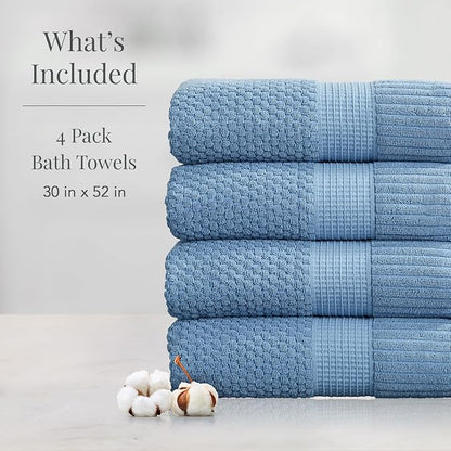 NY Loft 100% Cotton Bath Towel 4 Pack | Super Soft & Absorbent Quick-Dry Bath