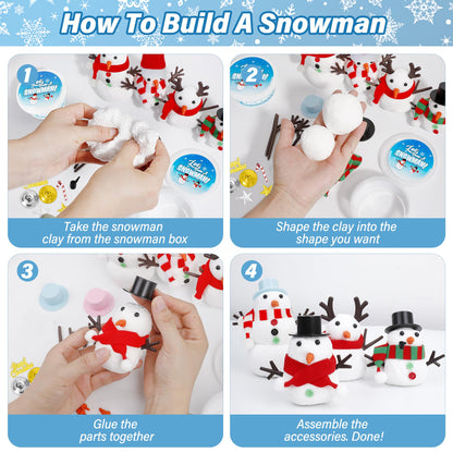 EOBOH 6 Pack Snowman Kit, Christmas Craft DIY for Kids, Build a Snowman Craft Winter Decorations Indoor, Creative Kids Air Dry Clay Modeling Crafts Kit for School Winter Party Activities