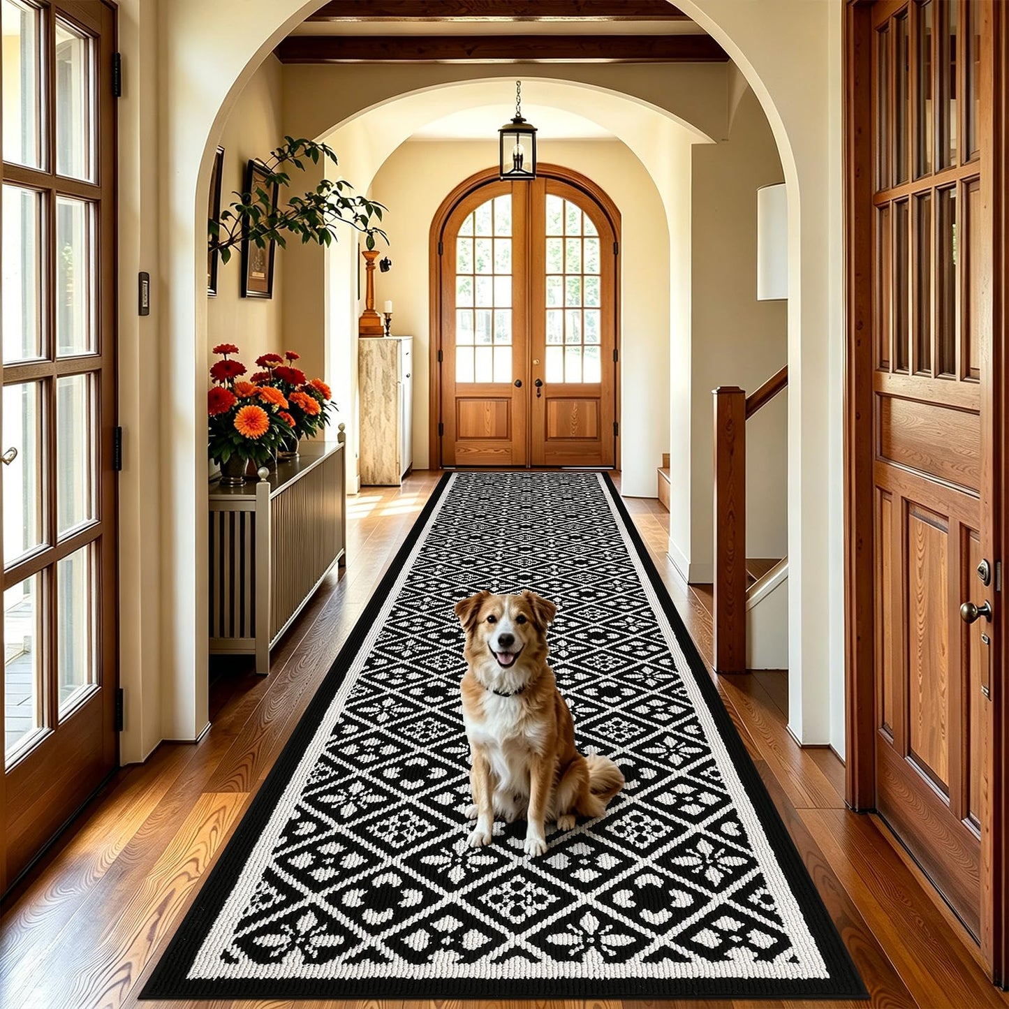 Ileading Runner Rugs for Hallways 2.6x10ft Heavy-Duty Durable Entryway Floor Mat with Non Slip Rubber Backing for Busy Traffic Extended Indoor Doormat Machine Washable Kitchen Throw Rug(Black)