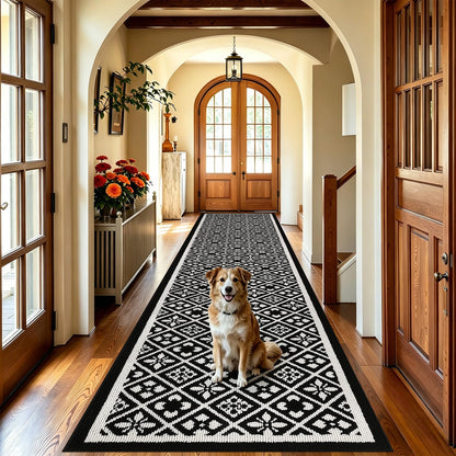 Ileading Runner Rugs for Hallways 2.6x10ft Heavy-Duty Durable Entryway Floor Mat with Non Slip Rubber Backing for Busy Traffic Extended Indoor Doormat Machine Washable Kitchen Throw Rug(Black)