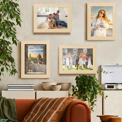 DOBVDLA 5x7 Picture Frame Set of 4, High Definition Glass for 5 x 7 Natural Solid Wooden Frames, Wall and Tabletop Display Thin Border Photo Frame Vertical or Horizontal Wall Hanging for Home Décor