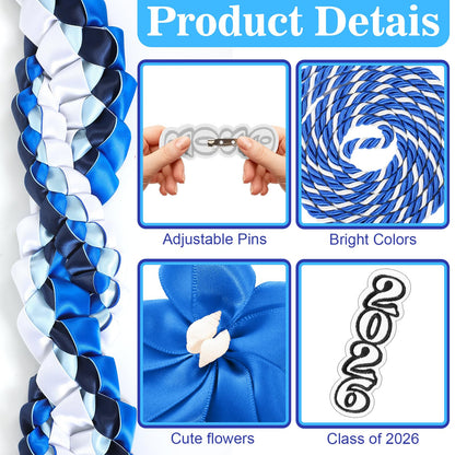 Craftsatin 2026 Graduation Money Leis with Honor Cord Class of 2026 Graduation Ribbon Money Leis Double Braided Handmade Necklace Kit for for High School College Grad Party Supplies(Blue White)