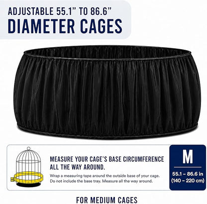Universal Bird Cage Seed Catcher Universal Mesh Skirt Cover Stretchy Small Animal Cages Cover Pet Removable Durable Protector (Black, Medium)