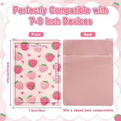 Fiupan All-in-One Strawberry Embroidery Kit - DIY Craft Kit with Thread, Fabric & Needles, Pink Embroidery Pouch for Tablet E-Reader Sleeve, Creative Birthday Gifts for Beginners（7-8 Inch）