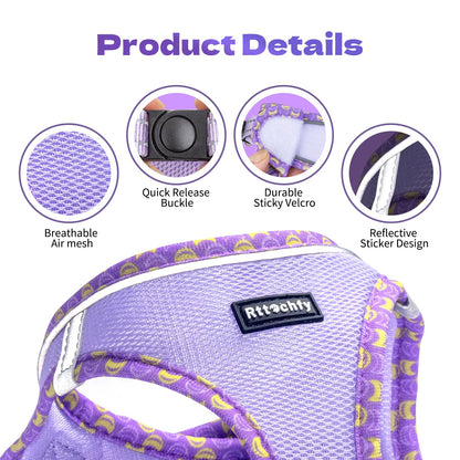 Rttochfy Cat Harness and Leash Set, Escape Proof Kitten Harness, Soft and Breathable Vest with Reflective Strip, Easy to Wear for Cats Walking and Traveling (Purple, S)
