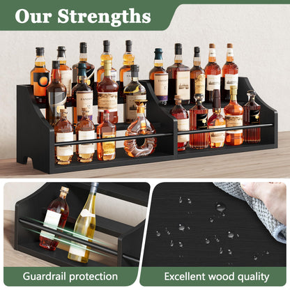 FAVOOSTY 5 Tier Countertop Liquor Bottle Display Shelf Organizer, Retro Tabletop Wine Rack Stand, Multi-Purpose Storage Holder for Whiskey, Spirits, Coffee Syrup, Mini Home Bar & Liquor Cabinet,Black
