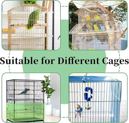Daoeny 2Pcs Large Bird Cage Cover, Bird Cage Seed Catcher, Adjustable Soft Airy Nylon Mesh Net, Birdcage Cover Skirt Seed Guard for Parrot Parakeet Macaw African Round Square Cages (Blue + Green)