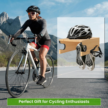 MTGSTOCL Wooden Bike Wall Mount with Shelf & 4 Hooks, Horizontal Bicycle Rack for Garage & Home, Scratch-Free Storage Holder for Road/Mountain Bikes, Space Saving & Easy Install