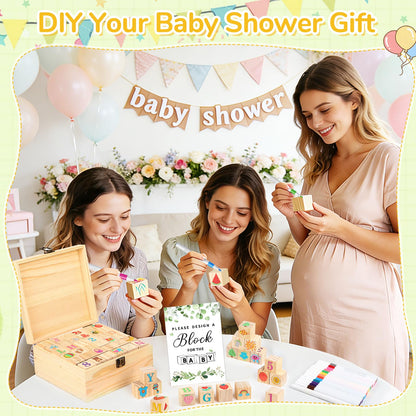 Nyxuso Baby Shower Games Blocks Set, 134 Pcs Wooden Blocks Kit for Baby Shower Party Gender Reveal Party Decorations(Green)