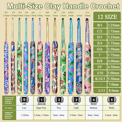 Coopay 12 Sizes Crochet Hooks Set with Case, Comfort & Sturdy Forest Crochet Hooks Ergonomic Soft Grip for Crocheting Yarn, Crochet Counter Track Stitches, Ideal Crochet Starter Kit