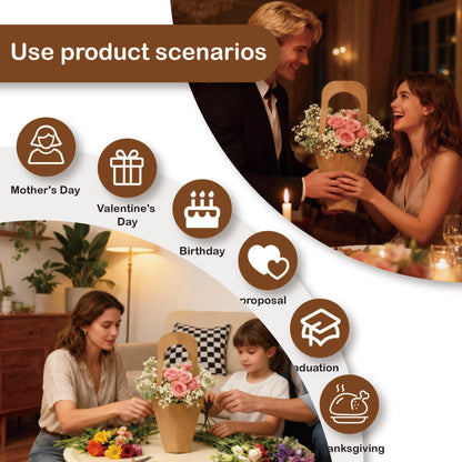 xialgshe 20 Pcs kraft paper flowers gift bags bouquets bags cones flower bouquet bags with handle to make bouquets for wedding,paper wedding birthday gift bag valentines day gift bag