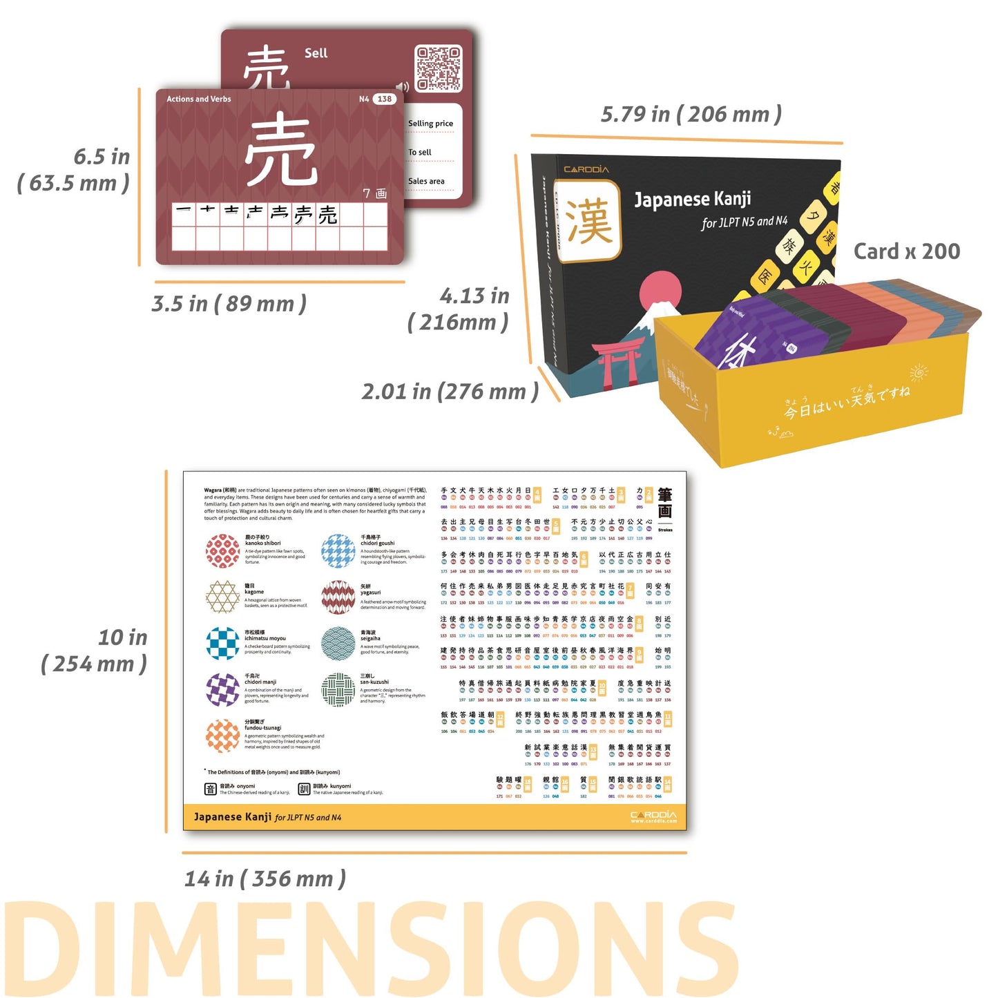CARDDIA | Japanese Kanji Flashcards for JLPT N5 & N4 | 600 Onyomi & Kunyomi Words | Audio Pronunciation | Study Aid for Japanese Learners & Travelers