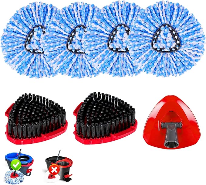 7 Pack Spin Mop Head for O-Ceda RinseClean 2 Tank System, 4 Triangle Microfiber