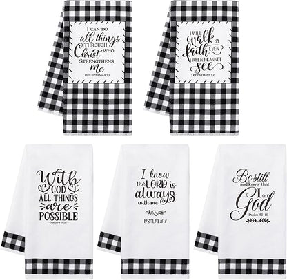 R HORSE 5Pcs Religious Christian Kitchen Dish Towel Black and White Check