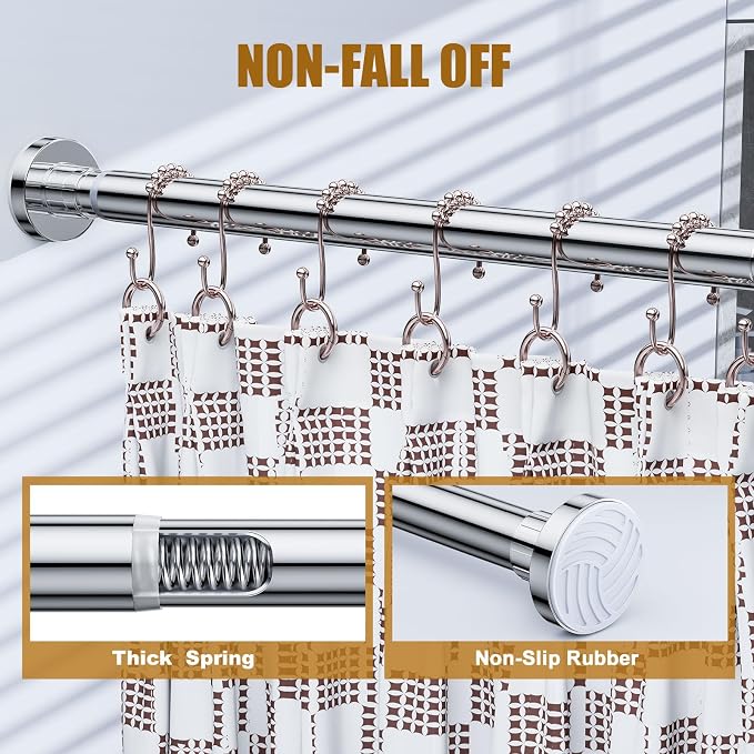 Ausemku Shower Curtain Rod Tension, 32-80 Inch Adjustable Heavy Duty Spring Tension Curtain Rod, No Drill Stainless Steel Telescoping Rod for Bathroom, No Rust, Silver