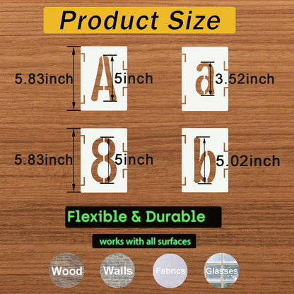 DZXCYZ 5 Inch Alphabet Letter Stencils, 66 Pcs Reusable Plastic Letter Number Symbol Interlocking Drawing Template Kit for Painting on Wood, Wall, Glass, Fabric, Signage, Door Porch
