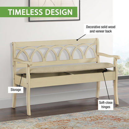OSP Home Furnishings Coventry Solid Wood and Veneer Storage Bench, Antique White