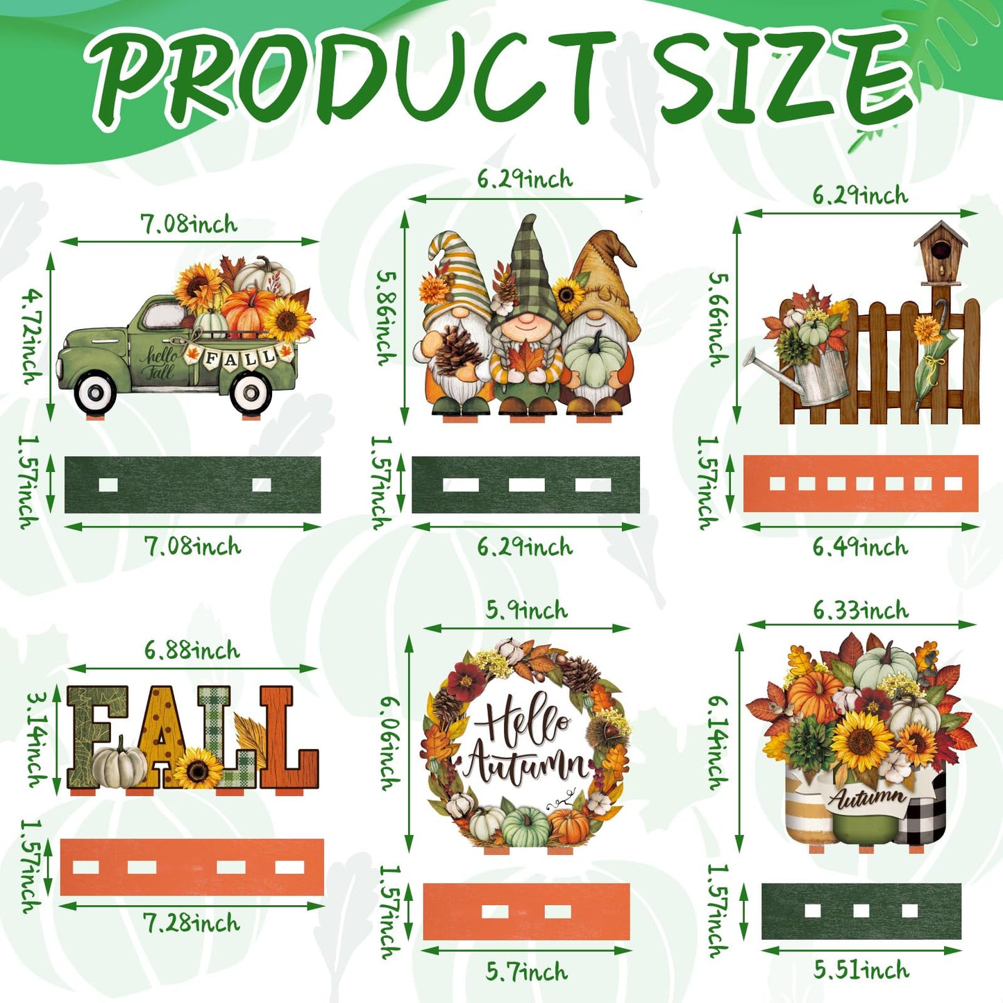 Wenqik 6 Pcs Fall Wooden Table Decorations, Hello Autumn Pumpkin Gnome Sunflower Maple Leaf Signs, Sage Green Thanksgiving Tiered Tray Decor Rustic Farmhouse Centerpiece for Home Kitchen Shelf Desk