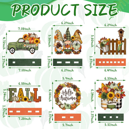 Wenqik 6 Pcs Fall Wooden Table Decorations, Hello Autumn Pumpkin Gnome Sunflower Maple Leaf Signs, Sage Green Thanksgiving Tiered Tray Decor Rustic Farmhouse Centerpiece for Home Kitchen Shelf Desk