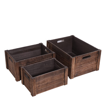 SENRYEE Farmhouse Antique Black Wooden Crate for storage,Rustic Decorative Boxes,Set Of 3 Nesting Wooden Storage Crates For display,Handmade Natural Solid Wood Box (Rustic Black)