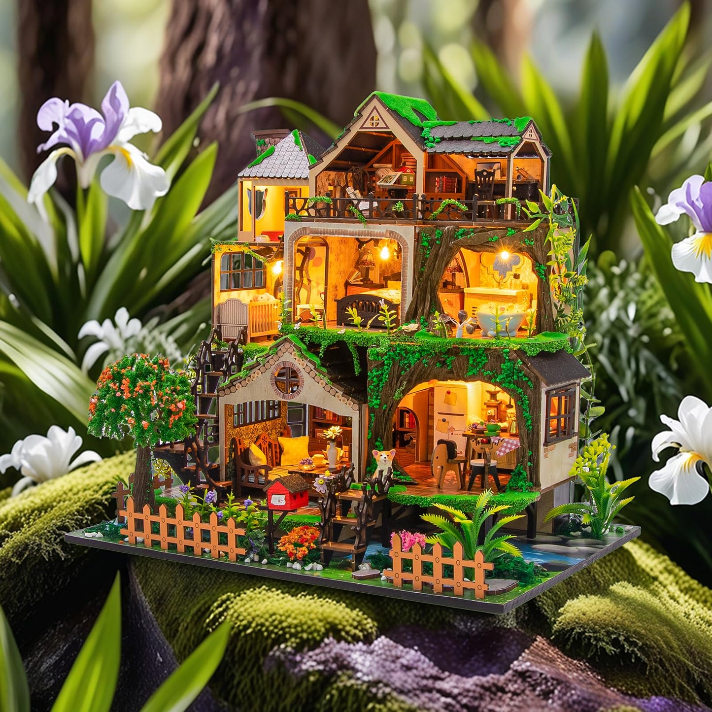 CUTEROOM Miniature House Kits for Adults, Mini Dollhouse Wooden Furniture Kit, DIY Craft Kits Creative Room Tiny House for Decoration-Fairytail Forest