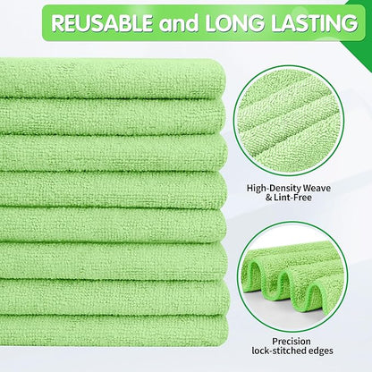 FIXSMITH Sage Green Microfiber Cleaning Cloth -Pack of 8, Highly Absorbent
