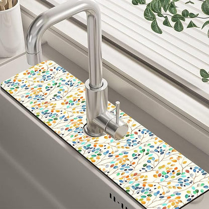 Abstract Watercolor Leaves Sink Faucet Absorbing Mat Sink Splash Guard Faucet