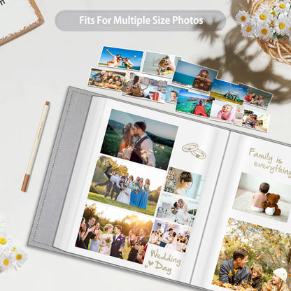 Fintie Photo Album Self Adhesive for 3x5 4x6 5x7 6x8 8x10 Pictures, 60 Sticky Pages DIY Photo Album with A Metallic Pen, Scrapbook Book for Family Wedding Anniversary Pictures, Gray