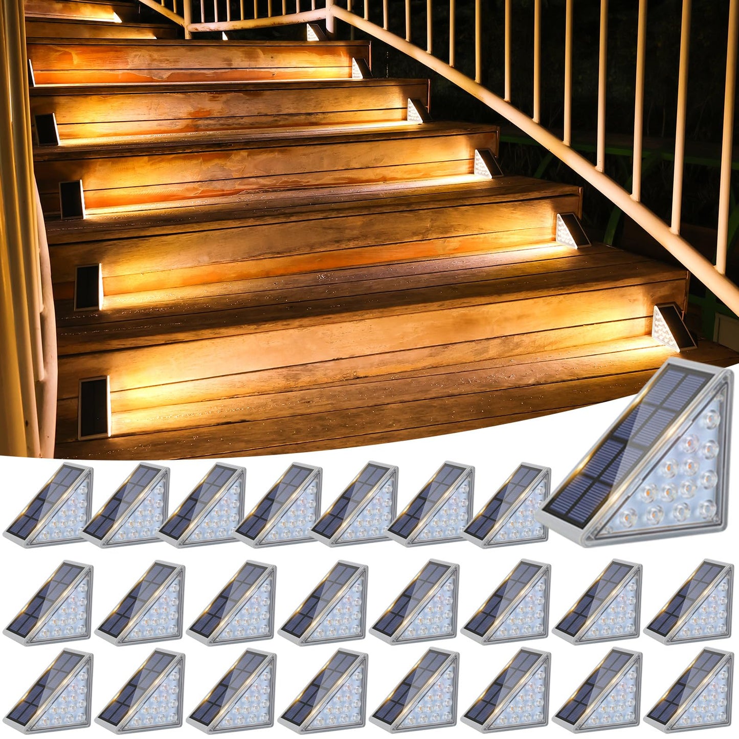 VOLISUN Solar Stair Lights 24 Pack, Solar Step Lights Outdoor Waterproof IP67, LED Outdoor Step Light