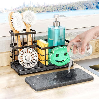 SWTYMIKI Kitchen Sink Caddy Organizer, Quick Dry Smiley Face Sponge Holder