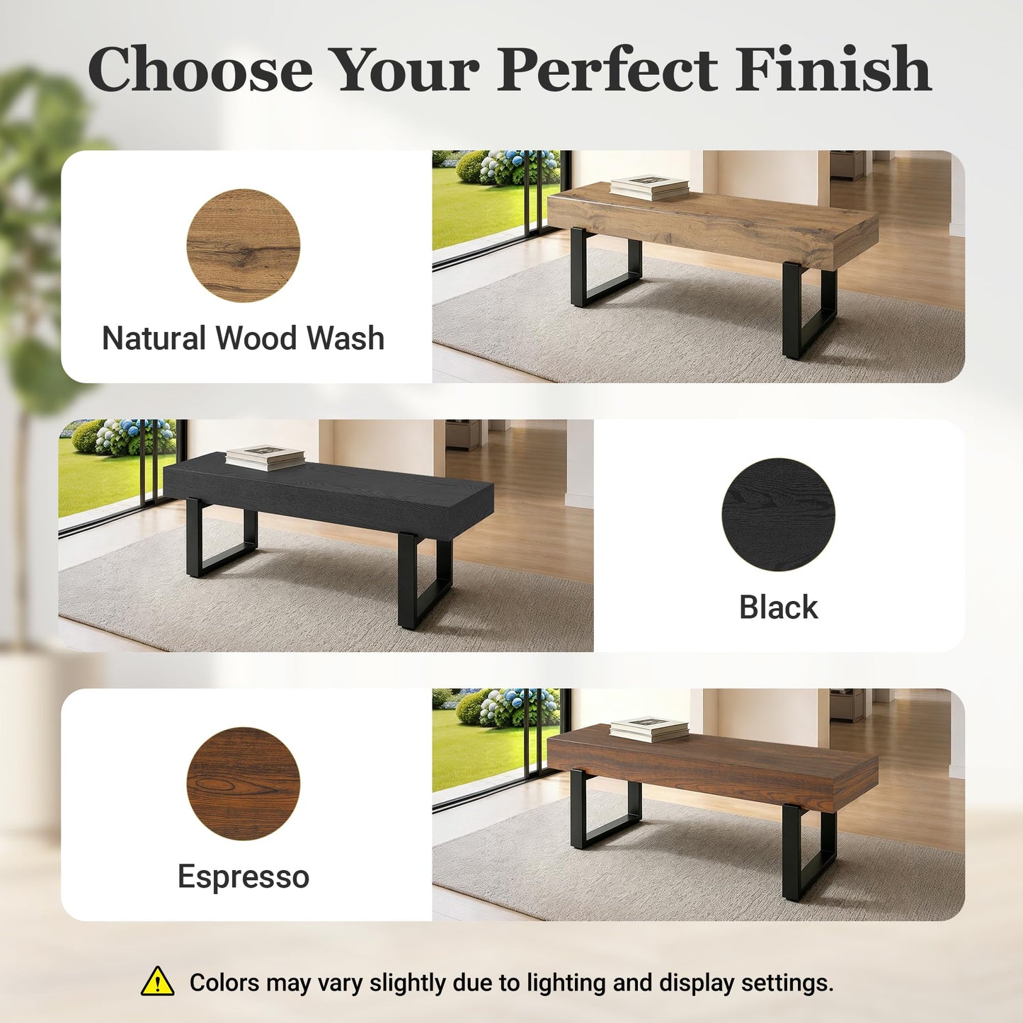 GDFStudio Modern Wooden Bench with Metal Legs, Entryway Shoe Bench Indoor, Dining Seating Bench with Thick MDF Top, Industrial Style Bedroom Bench, Sturdy Multi Use Furniture, Espresso