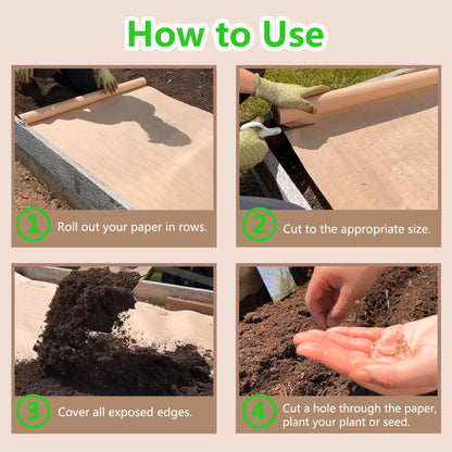 Biodegradable Weed Barrier, 3 x 100 Ft Heavy Duty Garden Paper Biodegradable Landscape Fabric Paper Garden Mulch Rolls Weed Barrier for Weeds, Paper Mulch Rolls Garden Paper for Outdoor Garden Lawn