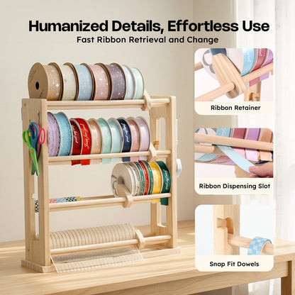 𝐂𝐫𝐚𝐟𝐢𝐭 Ribbon Storage Rack, 4-Tier Ribbon Organizer Spool Holder Dispenser, Display Sewing Thread Mesh Ribbon Wreath Washi Tape for Craft Room Shops Boutiques Florist Gift Wrapping