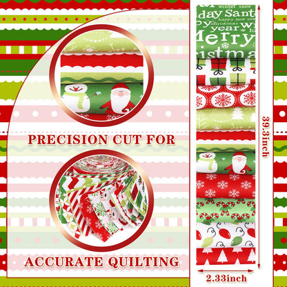 Fanfanwin 40 Pcs Red and Green Christmas Quilting Fabric Roll 2.56 Inch Precut Fabric Squares Jelly Patchwork Snowflake Peppermint Strips Materials for Winter Xmas Holiday Craft Sewing Panels DIY