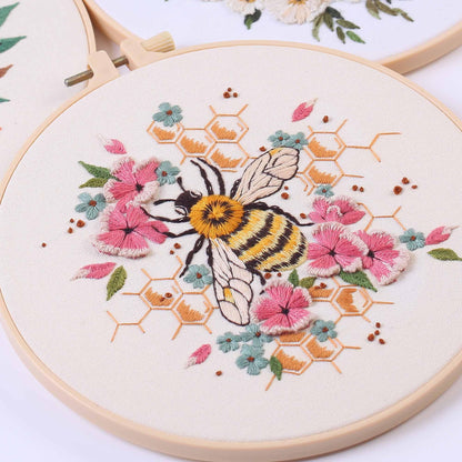 REEWISLY 3 Pack Embroidery Starter kit Patterns, DIY Adult Cross Stitch Kits Beginner, Including 3 Plastic Embroidery Rings, 1 Scissors, Colored Threads,Needles and Instructions