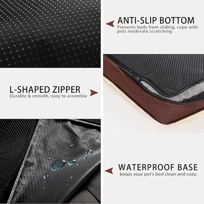 Dog Crate Bed Waterproof Deluxe Plush Dog Beds with Removable Washable Cover Anti-Slip Bottom Pet Sleeping Mattress for Large, Medium, Jumbo, Small Dogs, 35 x 22 inch, Brown