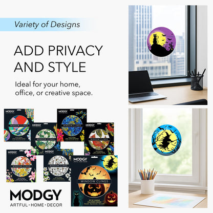 MODGY Window Art Clings, Decal Stickers and Decorations for Glass, Peel and Stick Decor, Removable, Reusable, 9 Inches Each, Set of 3 Per Sleeve, Halloween