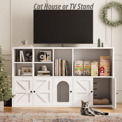 IRONCK Cat Litter Box Enclosure for 2 Cats, Litter Box Furniture Hidden with Double Room and Large Storage Space, Wooden Washroom Furniture, Cat House, White