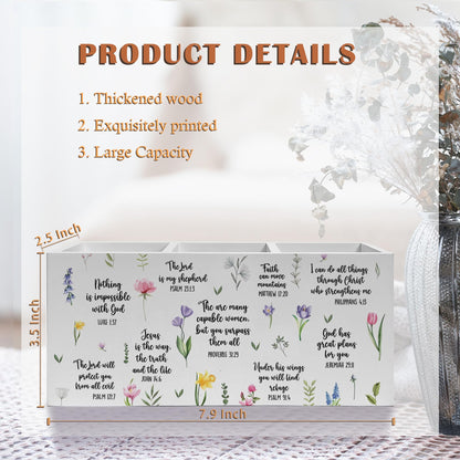 Exqcom Inspirational Floral Bible Verses Pen Pencil Holder, Christian Office Desk Decor, Religious Scripture Pencil Pen Holder Organizer for Home Office, Desk Accessories for Women