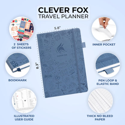 Clever Fox Travel Journal – Vacation & Trip Organizer with Budget Plan, Packing List, Travelling Expense Tracker, A5 (Smoke Blue)