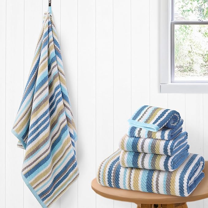 Striped Towels Set, 2 Bath 28"x52", 2 Hand 16"x27", 2 Face 13"x13", Luxury Bath