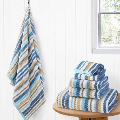 Striped Towels Set, 2 Bath 28"x52", 2 Hand 16"x27", 2 Face 13"x13", Luxury Bath